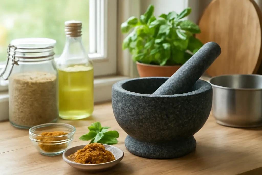 Editorial photo illustrating mortar and pestle size for curry paste