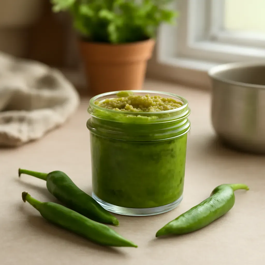 AI-generated editorial product photograph (not the exact linked listing) of green curry paste