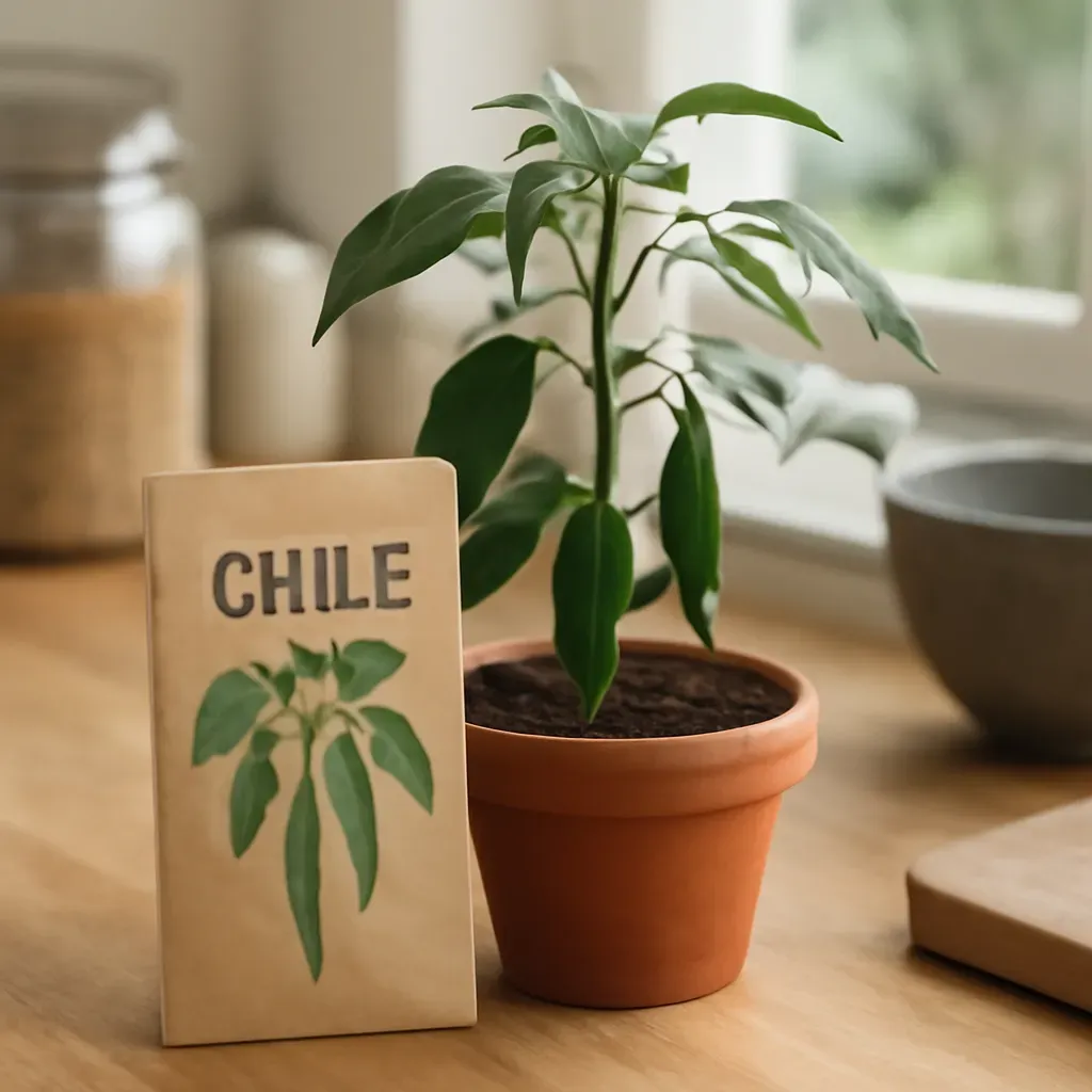 AI-generated editorial product photograph (not the exact linked listing) of thai chile pepper seeds
