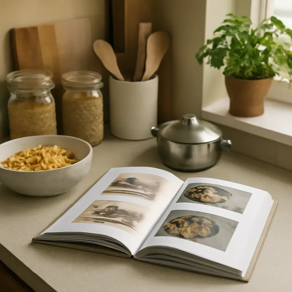 AI-generated editorial product photograph (not the exact linked listing) of photography-forward thai cookbook